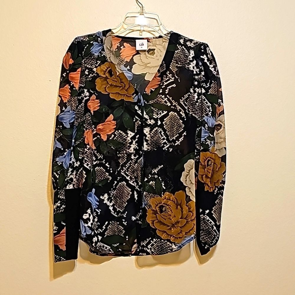CABI Snake Charmer Floral Blouse 3742 Size XS